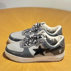 Bape Gray and Black Star Sneakers